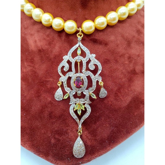 silver 925 Diamond and Peridot Necklace in Gold wash - Picture 2 of 4